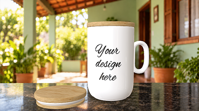 Caneca com Tampa de Bambu - 350ml